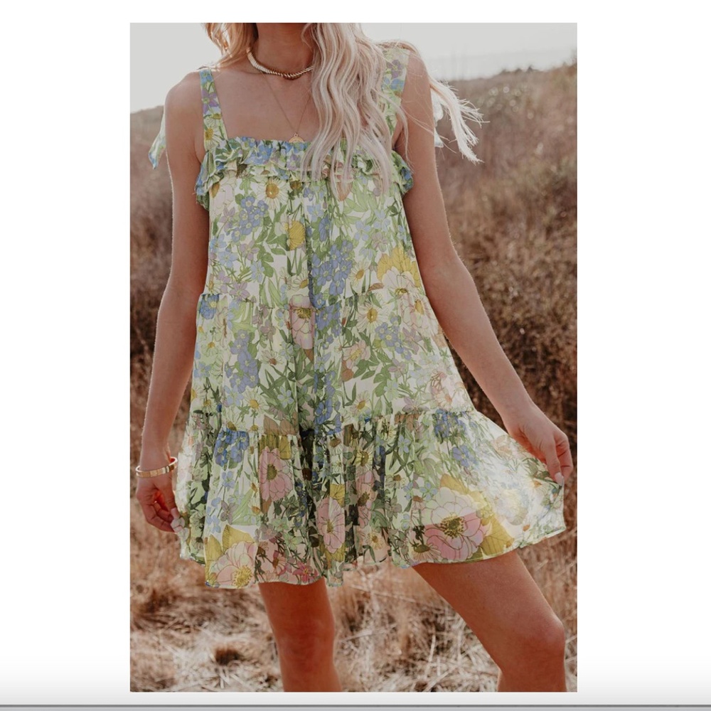 The Impeccable Pig Floral Mini Dress - Pastel Green, Yellow, Blue, Pink